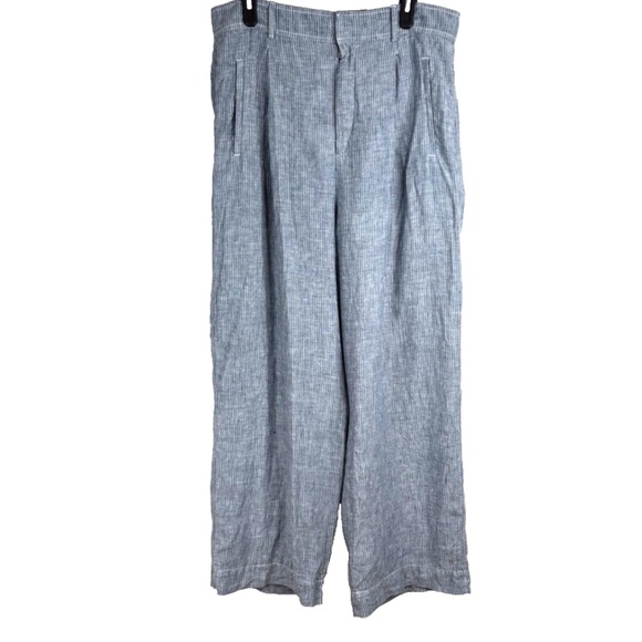 Everlane Linen Way-High Drape Pant 14 Wide Leg Pleated Blue Pinstripe Chambray - Picture 5 of 16
